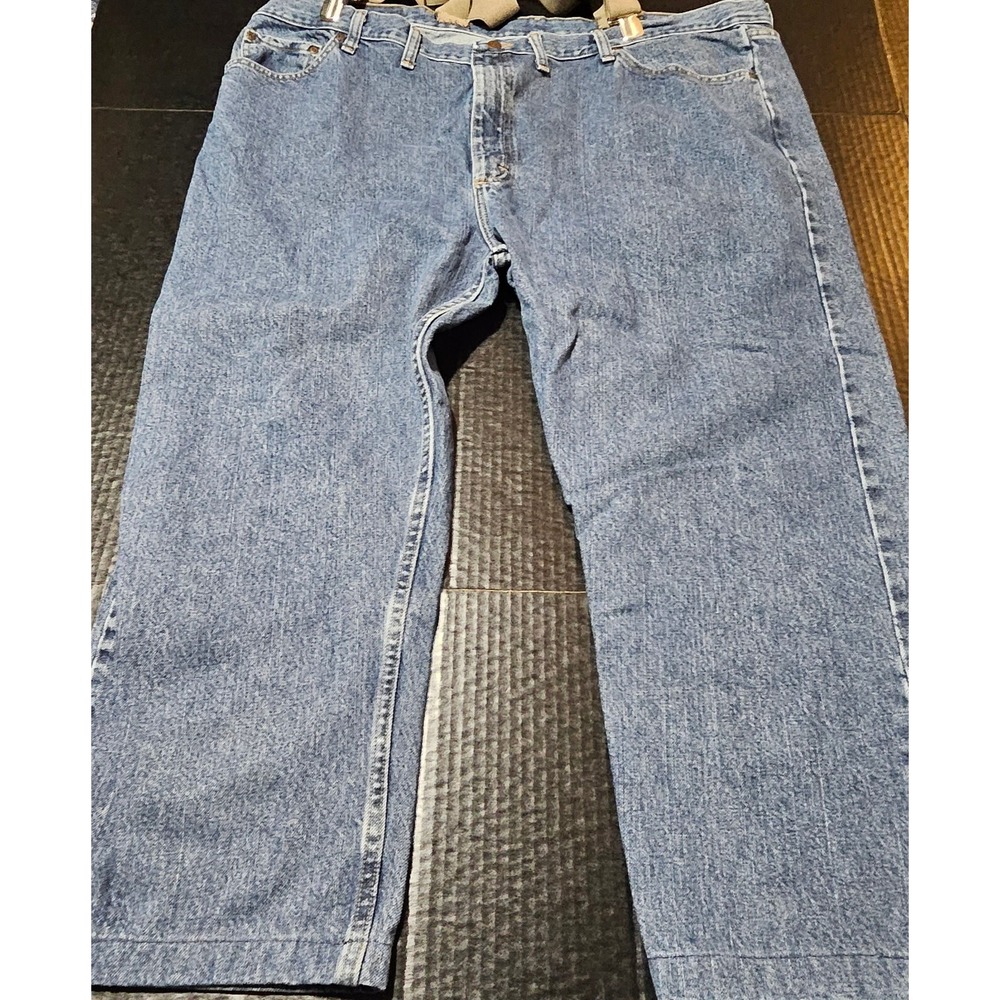 Wrangler Straight Leg Suspender Denim Jeans Flat Front High Rise Men's 48 x‎ 30